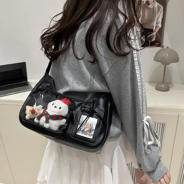 Y2K mignon nœud Ita sac fille Transparent sac de messager femmes mode épaule sac à bandoulière Ladys bricolage Badge sac fourre-tout Lolita sac à main