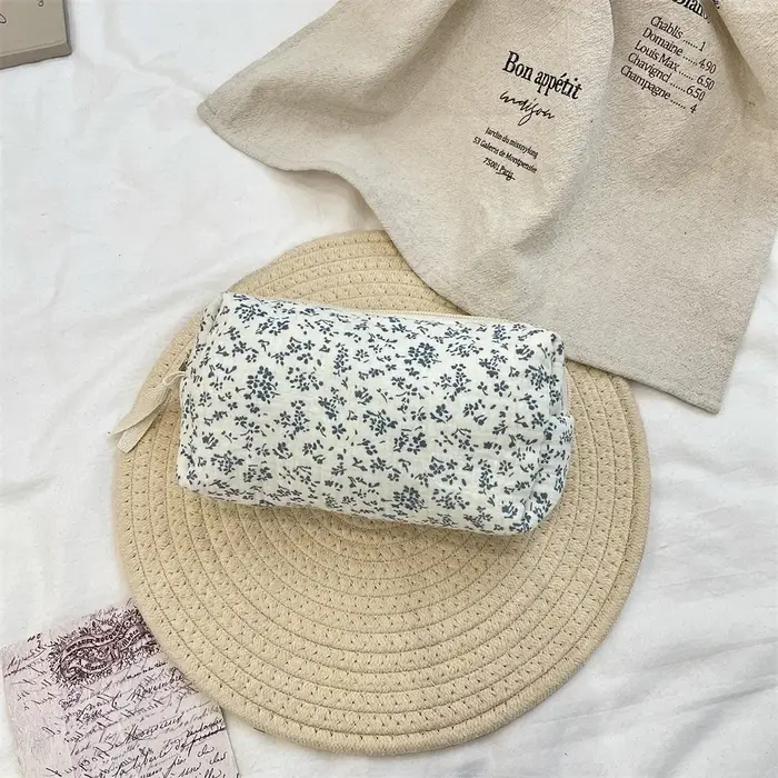 Sac à cosmétiques à fleurs bleues de grande capacité, trousse de maquillage pour femmes, organisateu