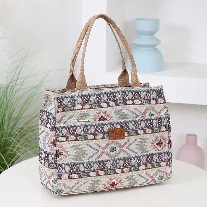 Sac fourre-tout en tissu jacquard tricoté épais pour femme, sac de courses portable avec motif de st