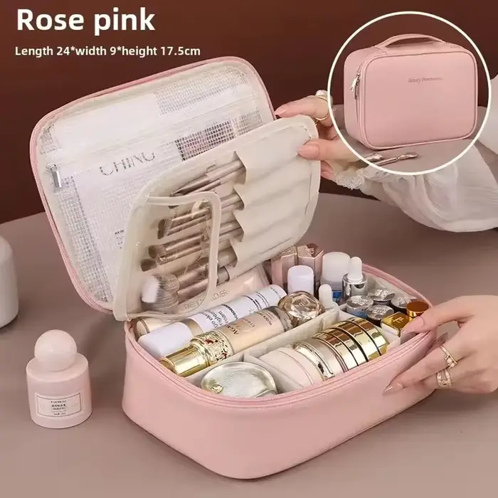 Sac à cosmétiques pour femmes, trousse de maquillage Double couche, grande capacité, organisateur de