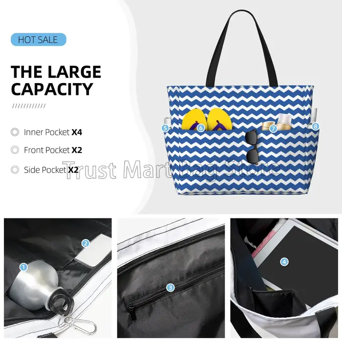 Grand sac de plage bleu rayé pour femme