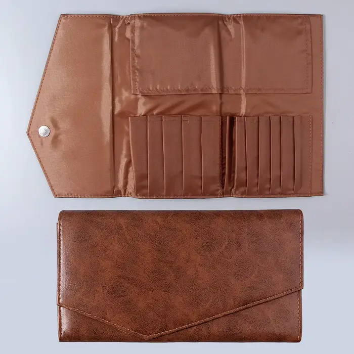 Pochette à pinceaux de maquillage en PU marron avec boucle magnétique