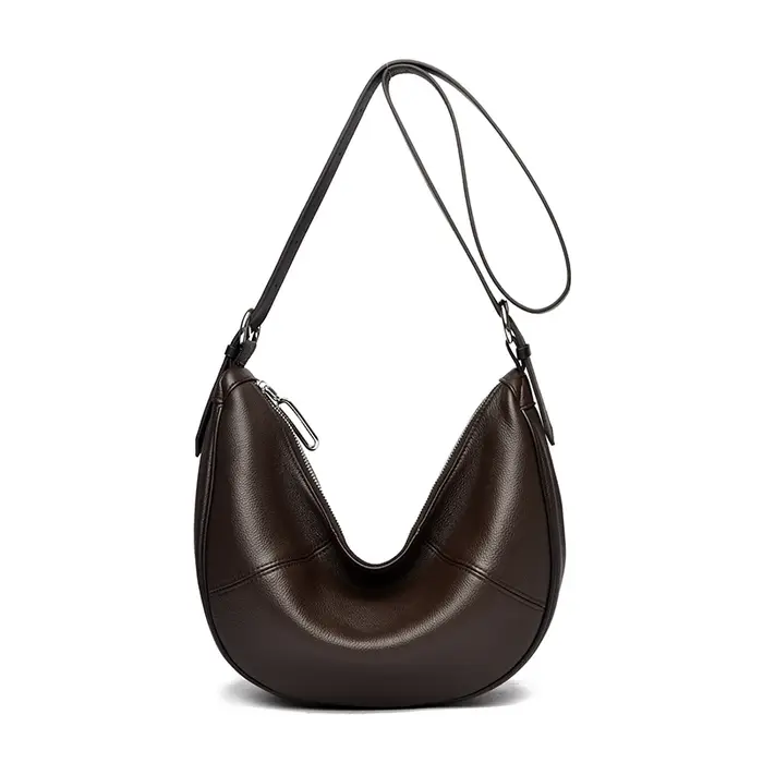Sac à bandoulière pour femme en cuir véritable marron