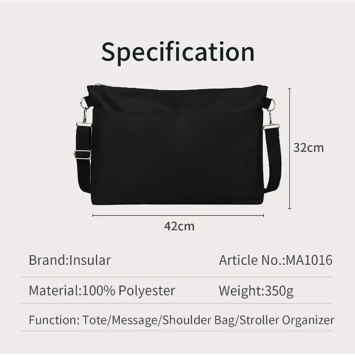 Sac à bandoulière noir grande capacité imperméable pour maman