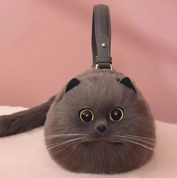 Sac à bandoulière pour femme, petit sac messager polyvalent fait main, sac chat mignon en peluche po
