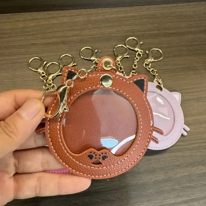 Mini pochette de présentation pour badges, en forme de chat, avec fenêtre transparente, protège-badge, porte-clés créatif de dessin animé, pendentif, accessoires de sac
