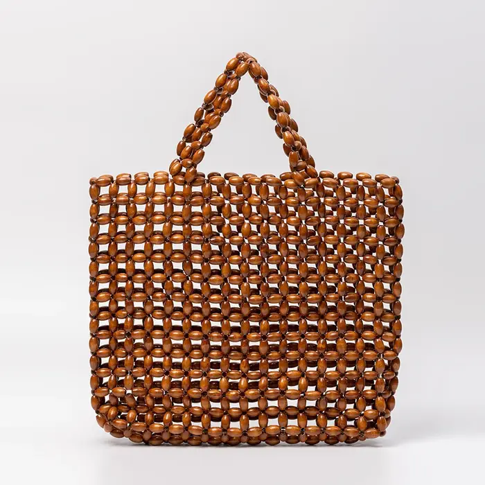 Sac à main rétro en perles de bois tissées à la main, nouveau design avec ouverture creuse, sac à ma