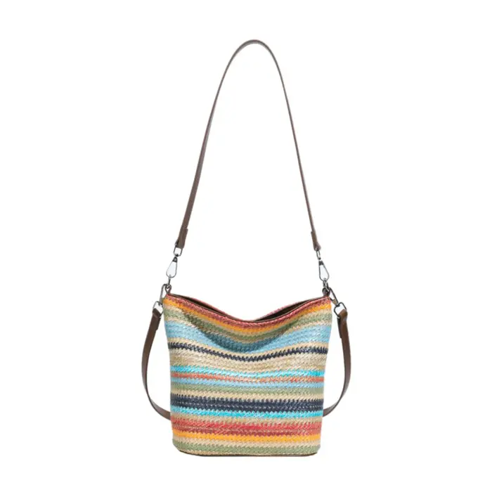 Sac fourre-tout rayé coloré en stock avec poignée supérieure en cuir, portefeuille quotidien pour té