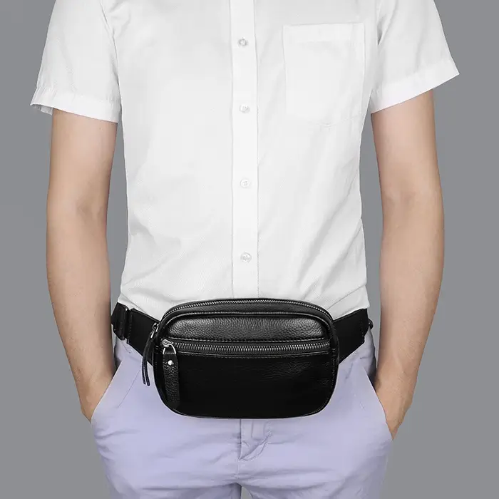 Sac banane en cuir véritable pour hommes et femmes