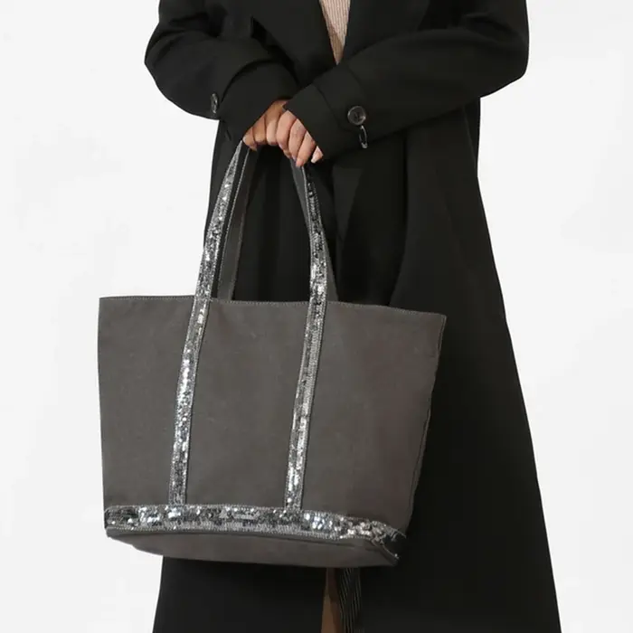 Sac fourre-tout zippé en toile à paillettes