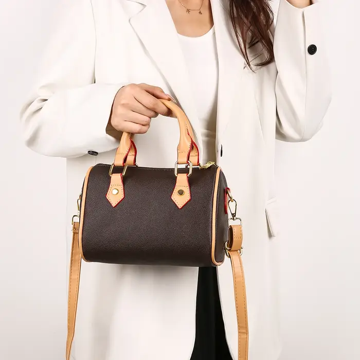 Sac Boston Vintage en cuir PU marron pour femmes
