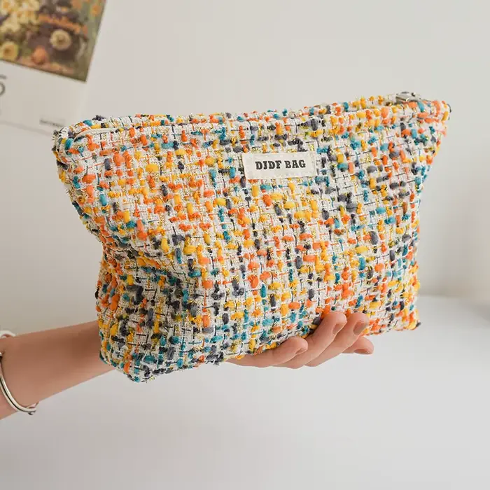 Sac à cosmétiques en peluche jaune pour femmes