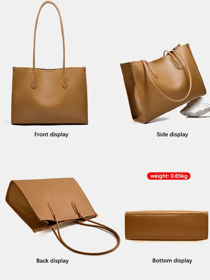 Nouveau Sac à Main Femme Kaki en Cuir Véritable, Sac à Bandoulière Grande Capacité, Sac Cabas pour D