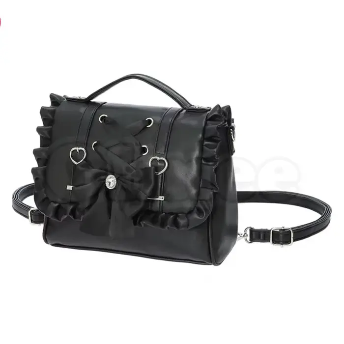 Sac Lolita en cuir PU, sac d'école rose noir