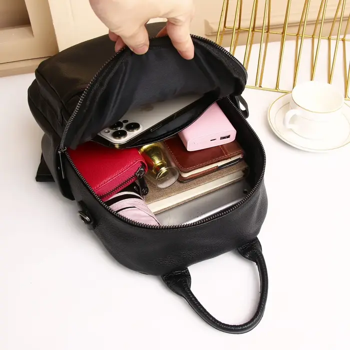 Sac à dos en cuir véritable noir pour femme