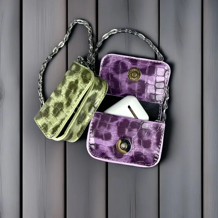 Mini sac messager en cuir PU – Porte-monnaie/étui pour écouteurs tendance en PU gaufré effet croco