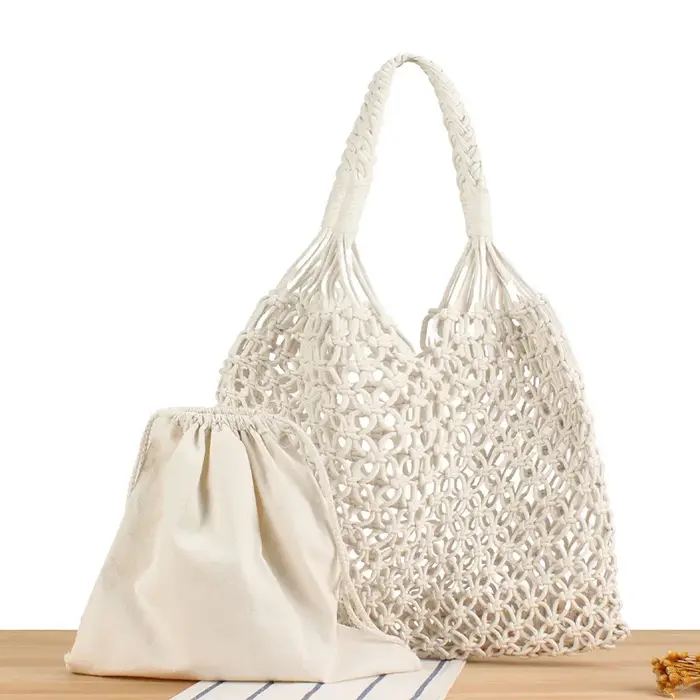 Sac de plage d'été pour femme en corde de coton tricotée