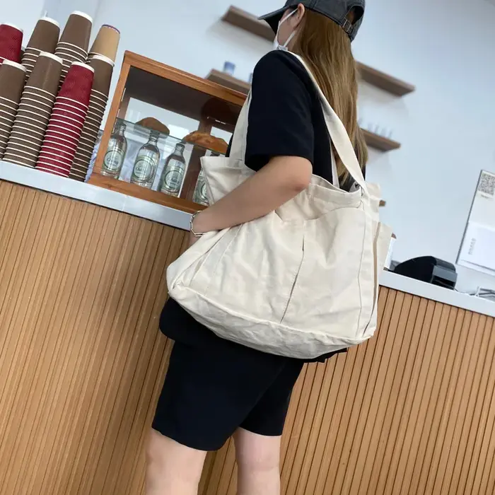 Sac fourre-tout en toile pour femme avec plusieurs poches