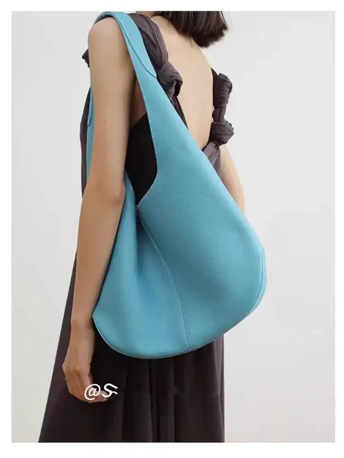 Sac seau bleu à la mode pour femmes, Texture en cuir souple, sac à bandoulière de grande capacité po