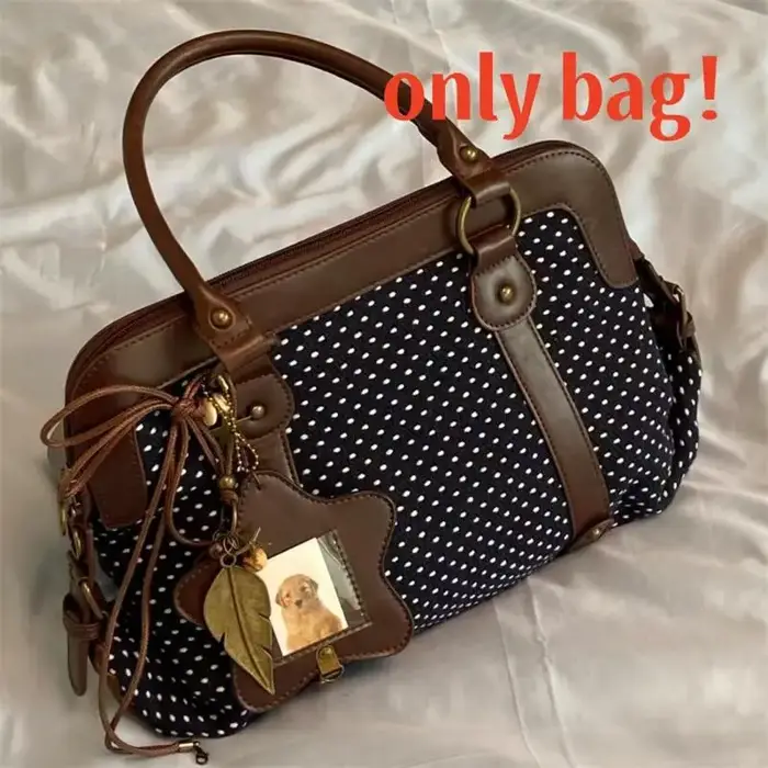 Sac fourre-tout vintage à pois pour femme, style preppy, grande capacité, sac à main, sacoche, sac à