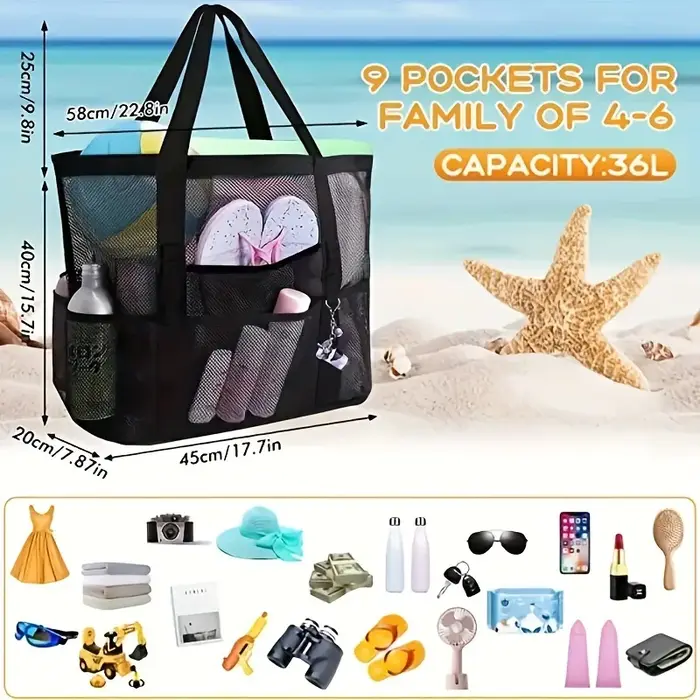 Grand sac de plage en filet grande capacité pour la natation