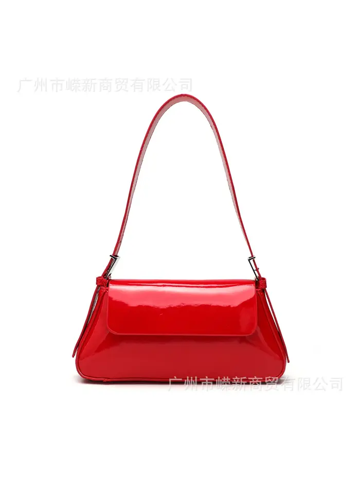 Sac à main pour femme en cuir PU de couleur rouge, à rabat, tendance printemps 2025, pour mariage, à