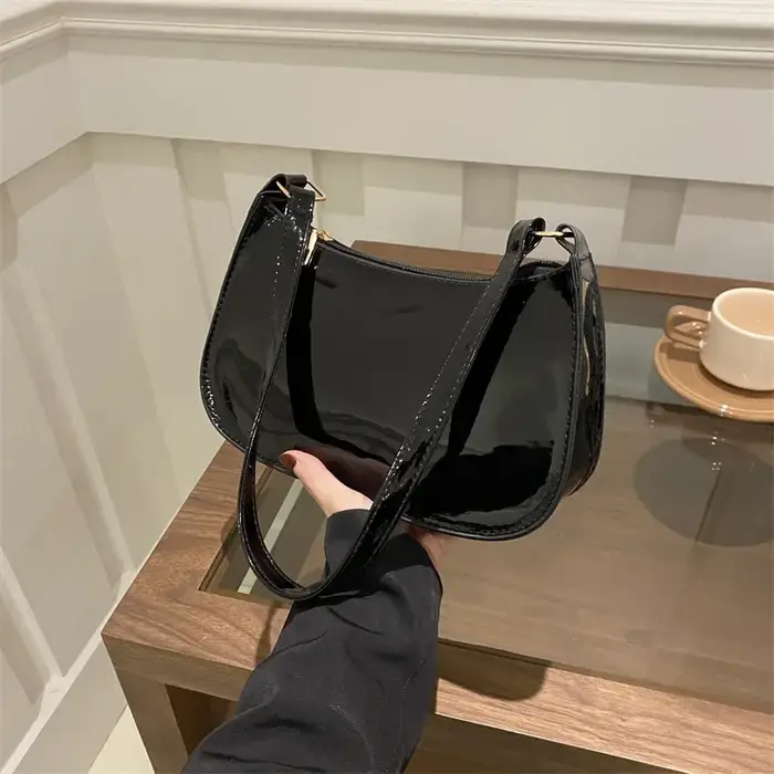 Sac à main en cuir verni vintage pour femme, hobos sous les bras, décontracté, designer, mode initié