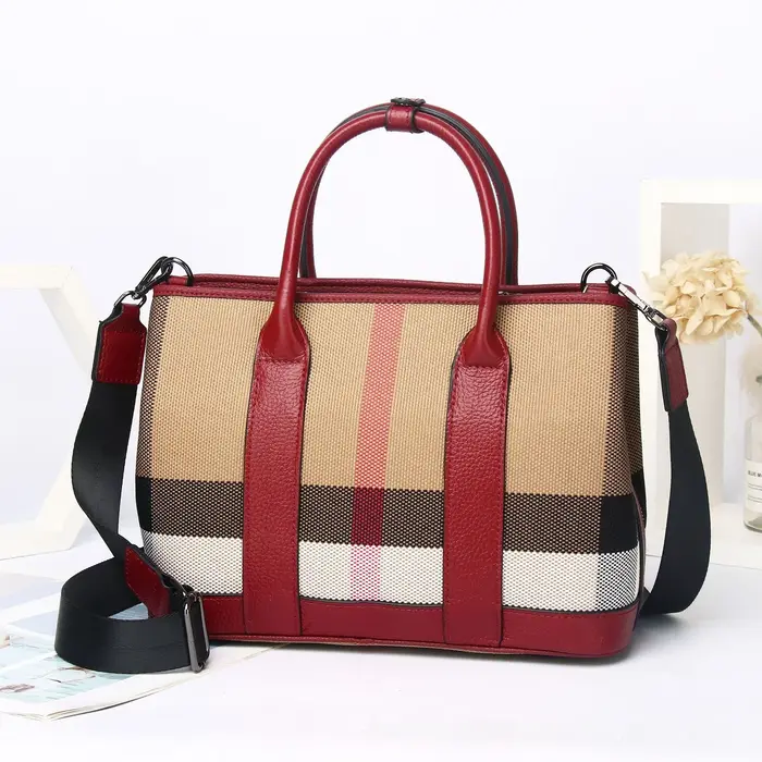 Sac fourre-tout en cuir et toile grande capacité pour femme – Nouvelle collection vintage à carreaux Garden – Tendance et spacieux – Offre du moment