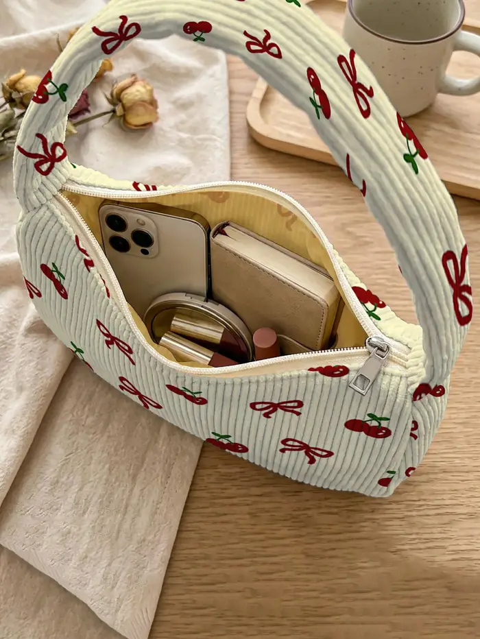 Sac à bandoulière tendance imprimé cerises et nœuds