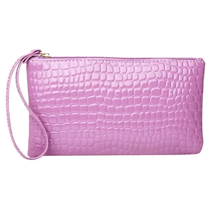 Mode femmes sac à main Faux cuir portefeuille sac à main fermeture à glissière Portable couleur unie