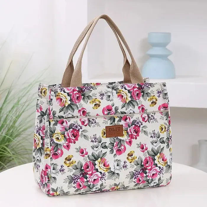 Sac de Shopping en toile à fleurs pour femmes, sac seau Durable et mignon, sac à bandoulière imprimé