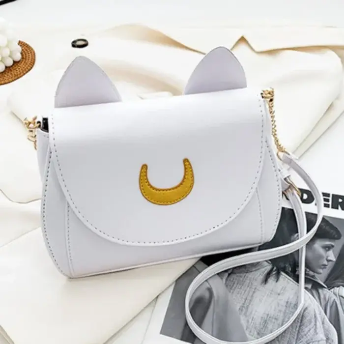 Été marin lune dames sac à main noir Luna chat forme chaîne sac à bandoulière en cuir PU femmes messager