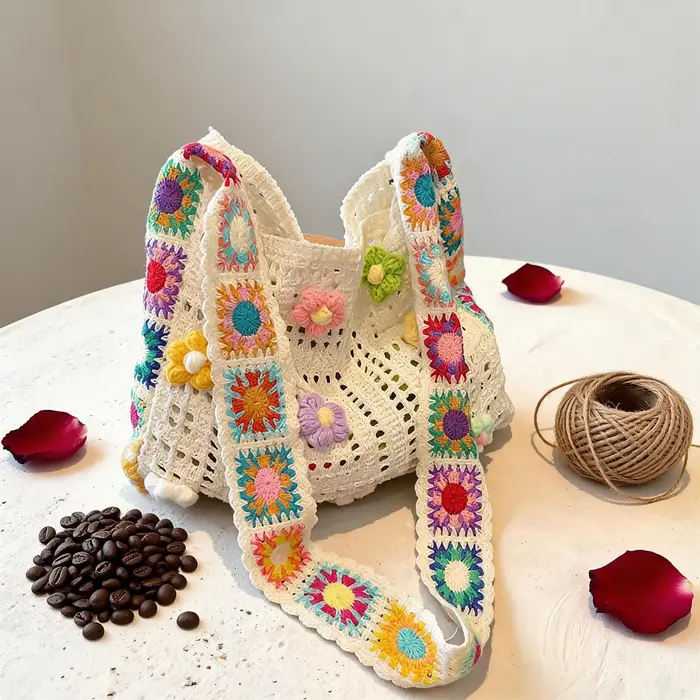 Sac à main bohème en crochet avec fleurs