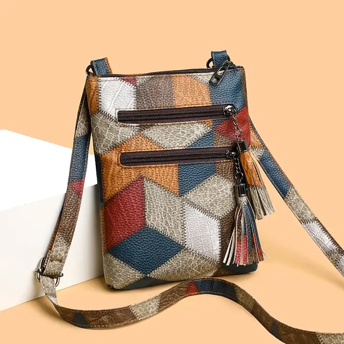 Sac à main rétro en cuir souple PU multi-poches, sac à bandoulière avec blocage de couleur, sacs cro