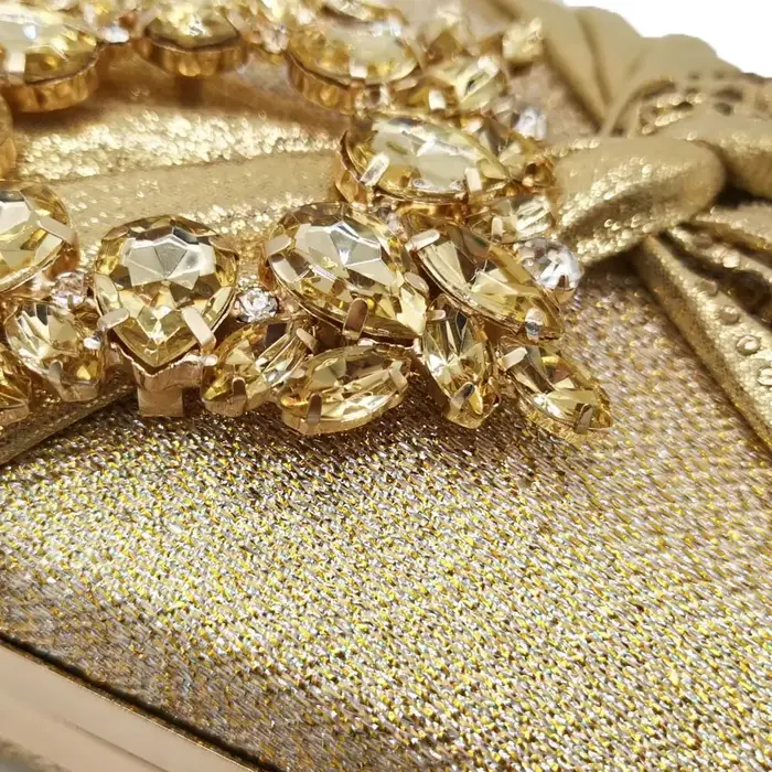 Boutique De FGG doré brillant paillettes nœud pochette pour femmes sac De soirée mariée diamant sacs à main mariage cristal sac fête Cocktail sac