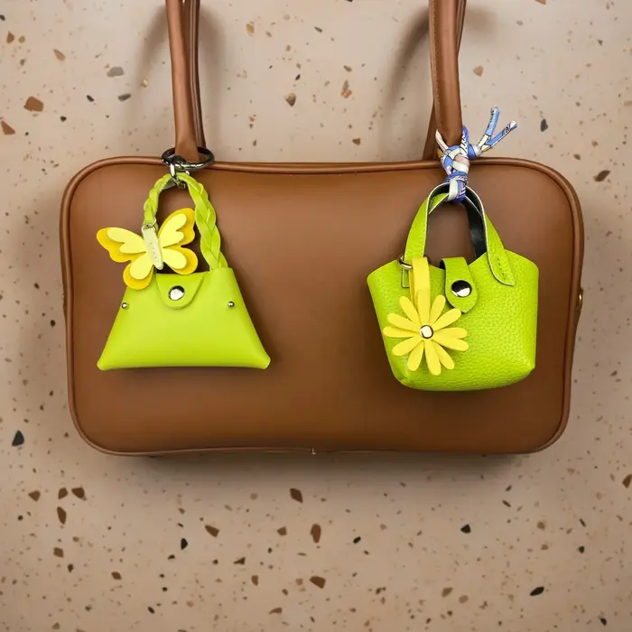 Ensemble Pochette Tournesol et Porte-clés en Cuir PU Vert Pomme - Porte-monnaie Fonctionnel