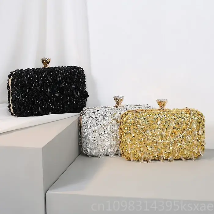 Pochette de soirée élégante faite à la main avec perles pour fête