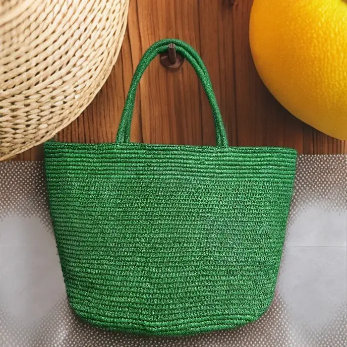 Nouveau Sac Fourre-tout Grande Capacité en Raphia Vert Fait Main 2026 – Sac de Plage en Paille Natur