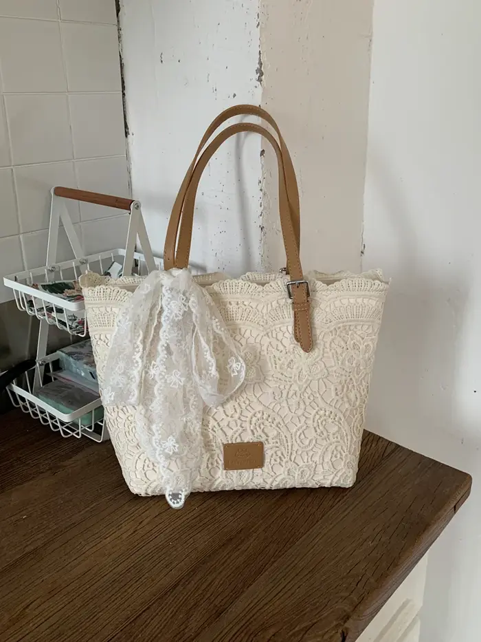 Sac fourre-tout en dentelle avec nœud pour femmes
