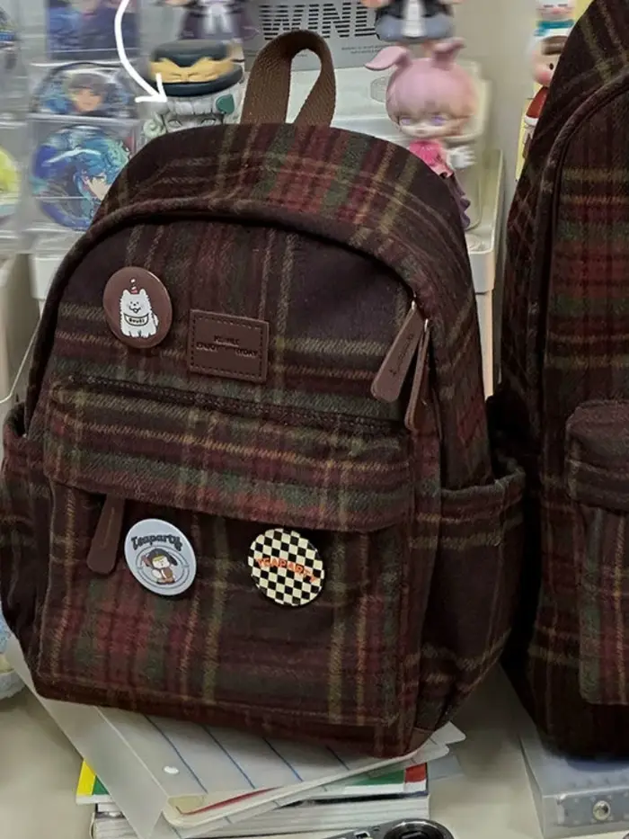 Sac à dos à carreaux vintage pour femmes, sac à dos grande capacité, mode douce, Ulzzang imprimés Gi