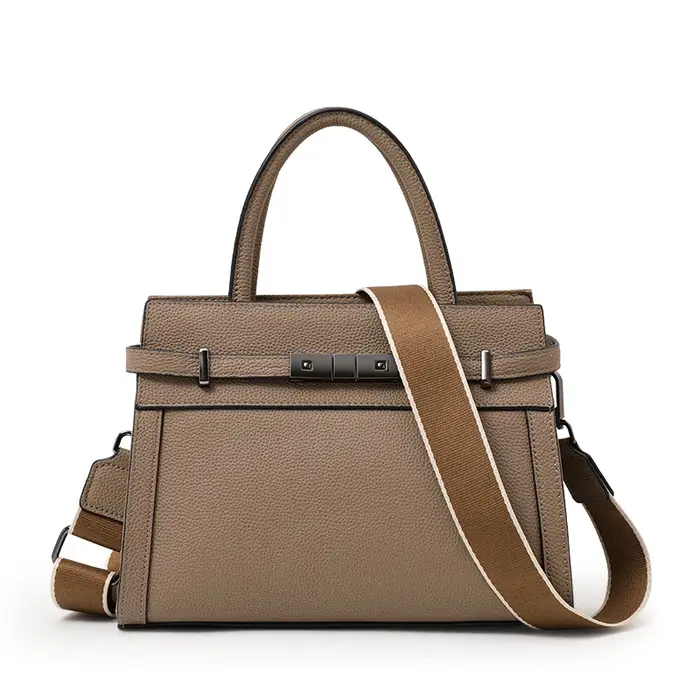 Sac fourre-tout minimaliste en cuir de vachette grain litchi pour femme