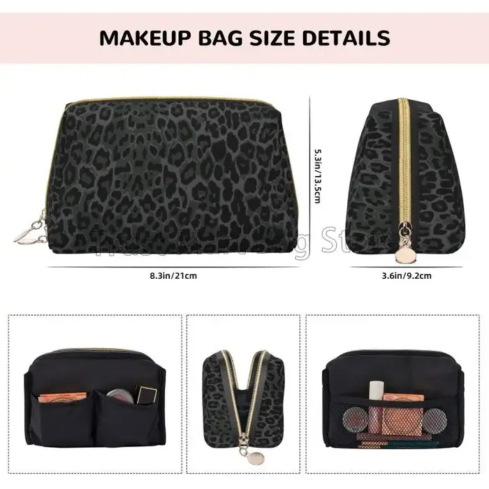 Sacs de maquillage en cuir imprimé léopard noir