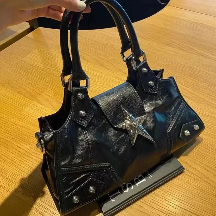 Sac fourre-tout noir étoile gothique coréenne pour femme, sac à main fille Y2K, sacs à main initiés, esthétique vintage, nickel é, grunge punk, goth, E27