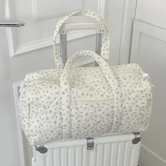 Sac de voyage léger matelassé à fleurs de grande capacité