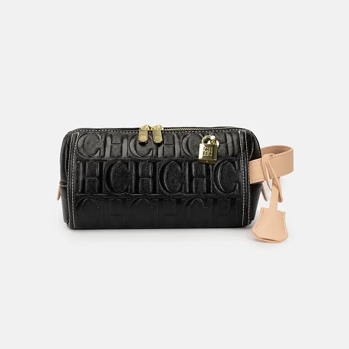 Pochette cosmétique CH embossée avec fermeture éclair à cadenas doré