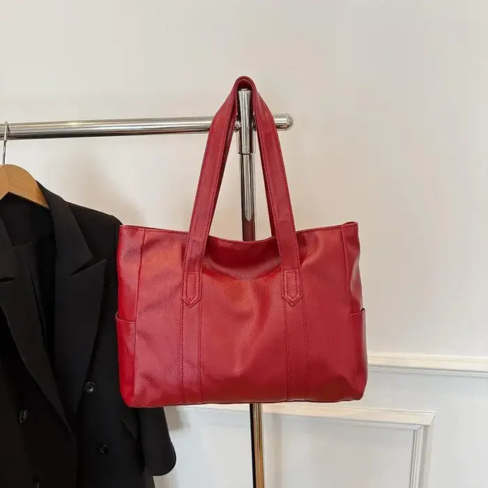 Sac à main vintage grande capacité pour femme, sac à bandoulière uni vintage, sac à main décontracté