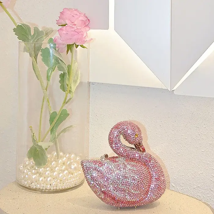 Cygne femmes pierres soirée pochettes mariées animaux strass sacs à main