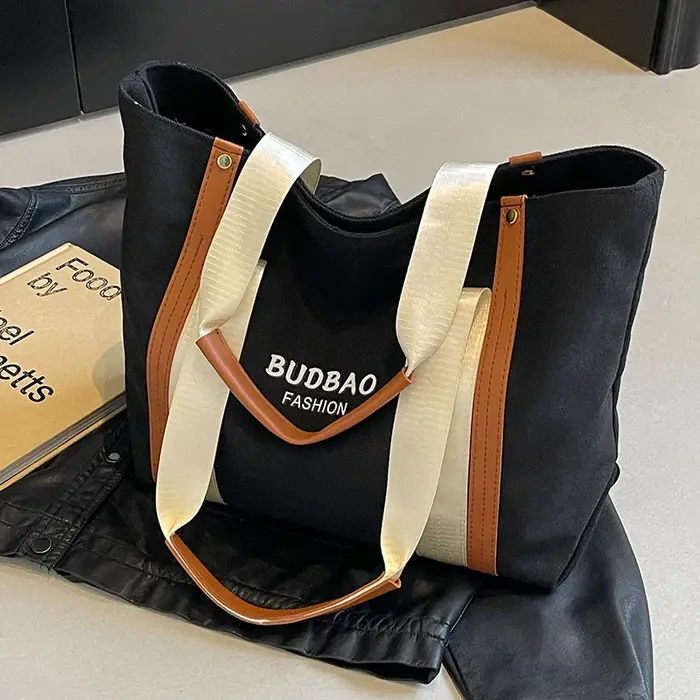 Grand Sac à Épaule en Toile pour Femmes Élégant et Pratique Sac de Tous les Jours avec Larges Bandou