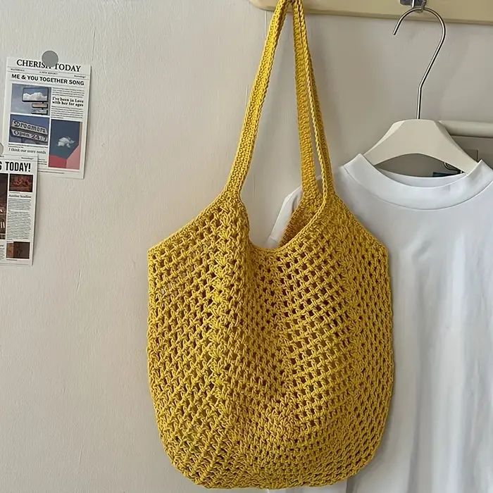 Sac tissé décontracté de grande capacité pour femme - Sac de plage ouvert avec bandoulière réglable