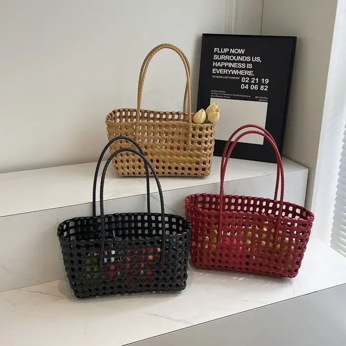 LEFTSIDE – petits sacs fourre-tout tissés de couleur unie pour femmes